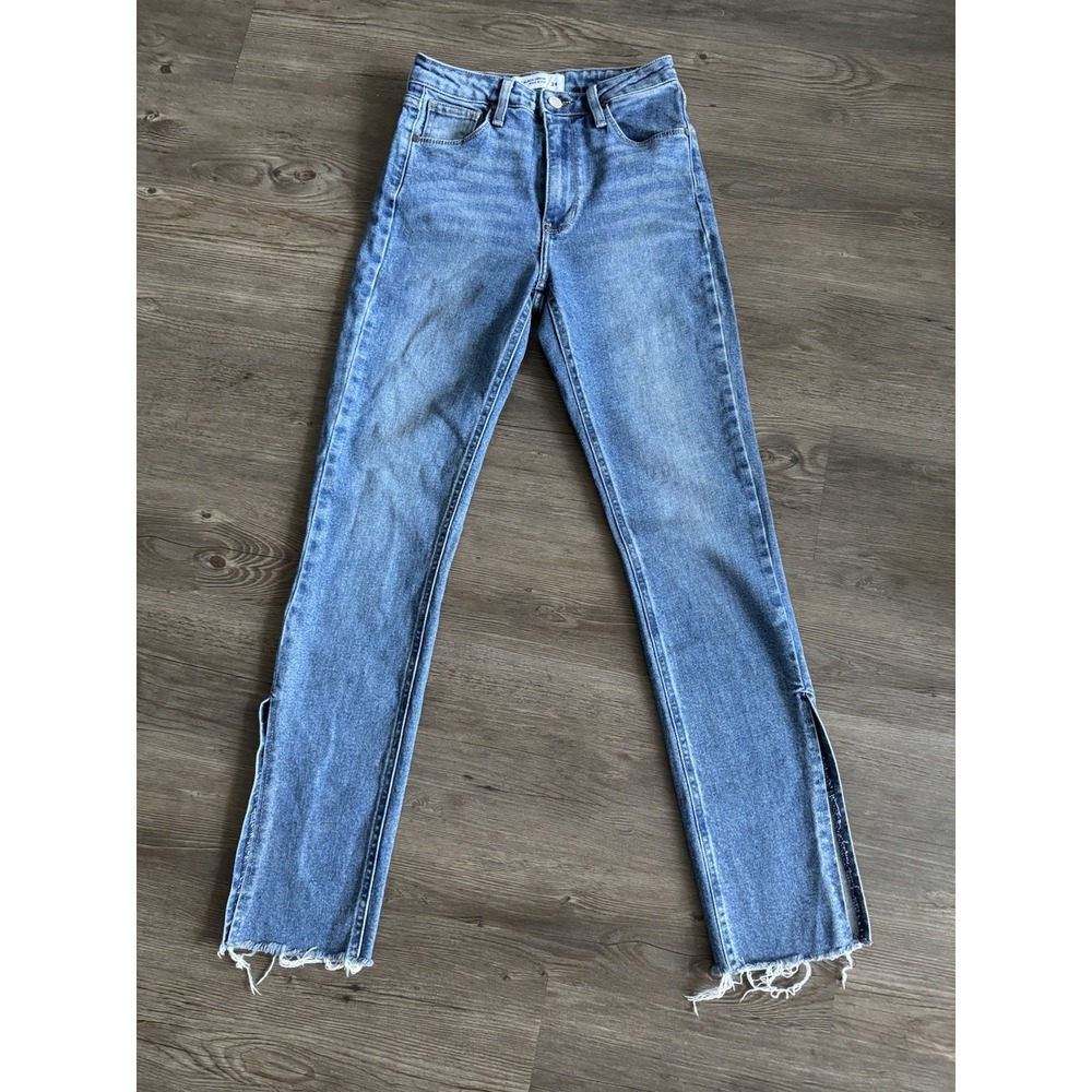 Just Black Denim Jeans Womens 24 High Rise Skinny Raw Hem Side Slit Made USA